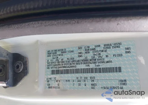 2009 Ford E-250 Commercial/Recreational from USA, damaged, VIN 1FTNE24W99DA28662